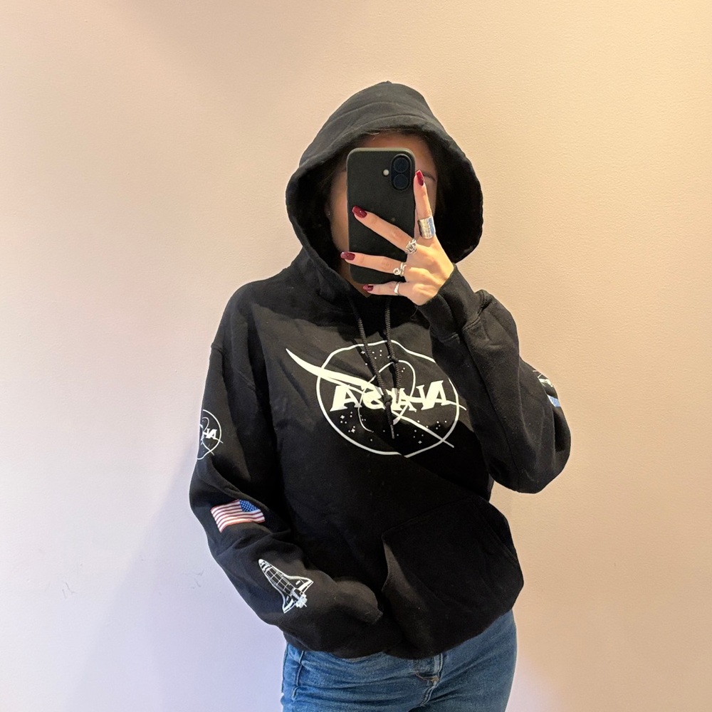 NASA small Neon Riot sweatshirt hooded kangaroo pocket spaceship space
